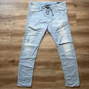 Diesel Jogg Jeans Men 34 Blue Krooley-NE Tapered Stretch Light Wash Distressed